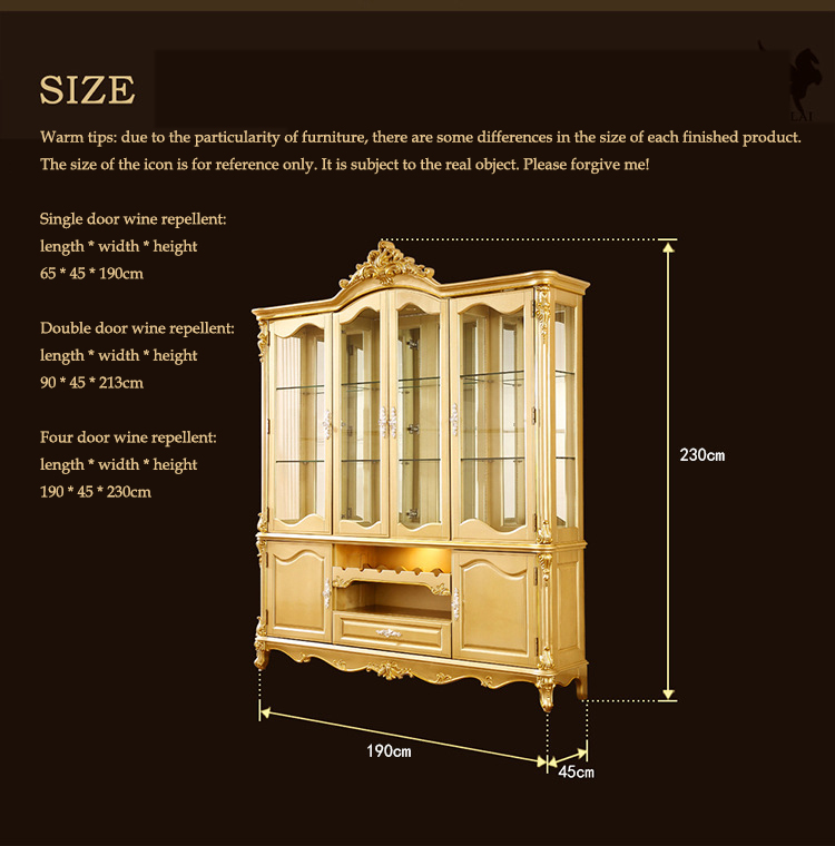 America European Luxury Villa Full Wood Exquisite Carved Champagne Gold Multifunctional Storage Wine Cabinet