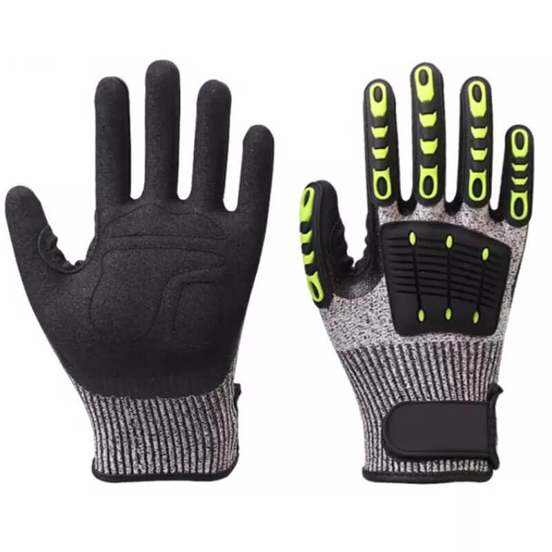 Anti Impact Cut Proof HPPE Liner Nitrile Sandy Coated TPR Anti Vibration Gloves