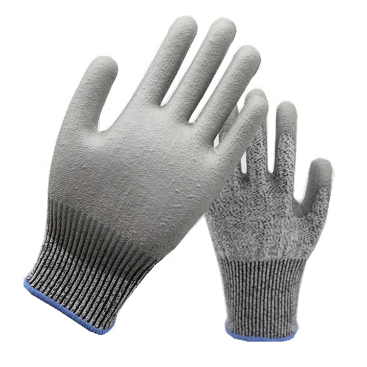 Anti Cut Resistant Level 5 HPPE Liner PU Coated Cut Proof Gloves