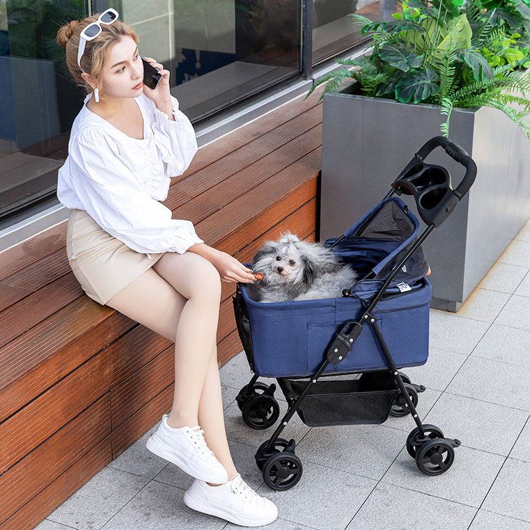 Bello sp02f DogCat Pet stroller with detachable basket with four wheels rotating 360 degrees