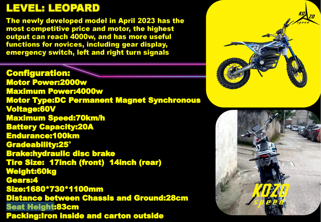 2023 New Kozospeed Motorcycle Dirtbike Electric Motorcycle Motocross Electric Dirtbike 4000w High Quality