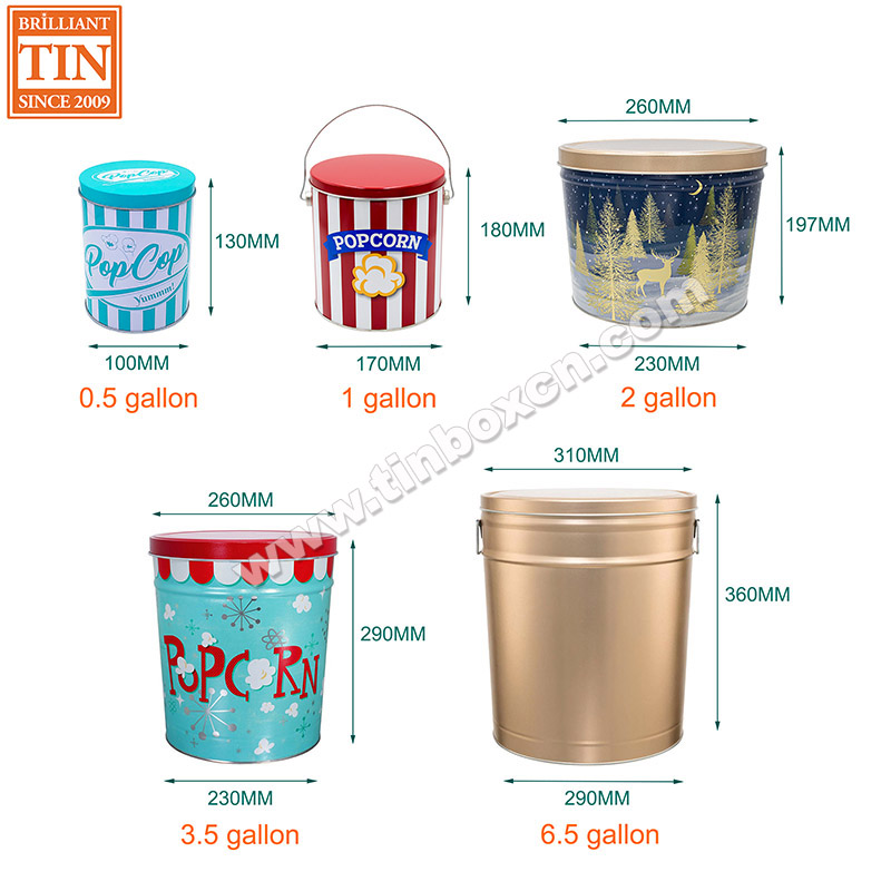 Empty 05123565 gallon metal tin popcorn bucket with lid