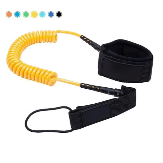 Adjustable Coiled Straight SUP Surfboard Foot Leg Rope Strap Leash with Double Surfing Coil