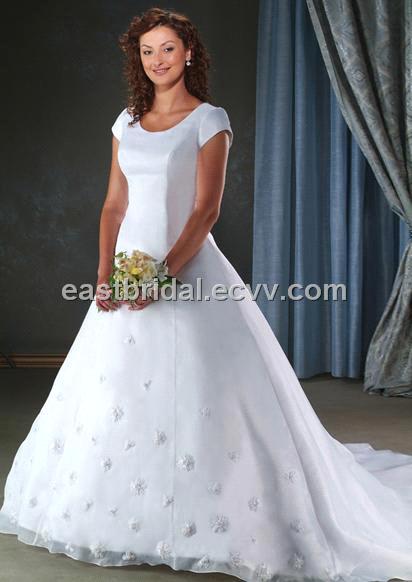 Casual A Line Princess Scoop Short Sleeves Satin And Tulle