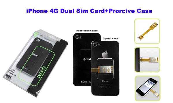 Dual SIM Card+Prorcive Case for iPhone 4G