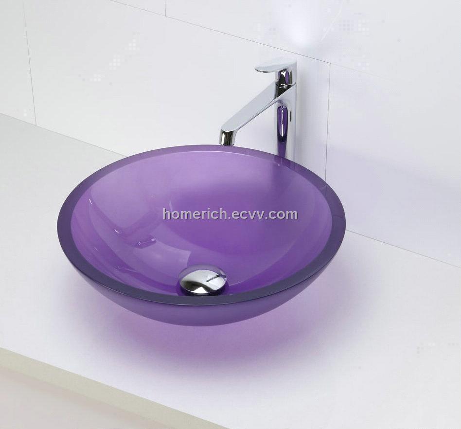 bathroom glass sinktransparent violet coating from China Manufacturer