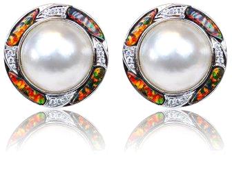 Sterling Silver Synthetic Opal Jewelry- Mabe Pearl Earrings