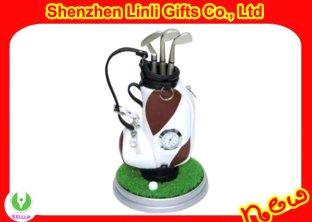 bag-shaped Mini novelty golf pen holder with digital clock gifts