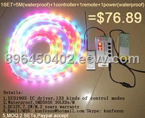 High speed 5M waterproof DC12V digital 1903IC colorful SMD5050 led rope light