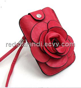 2012 new style PU camelliae mobile phone bag hot sale