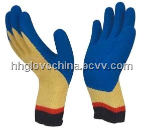 Kevlar yarn seamless knitted gloves with latex coated on palm