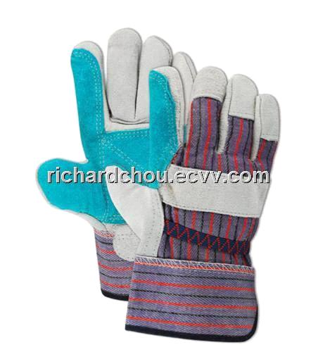 blue color reinforce palm cowhide rigger glove