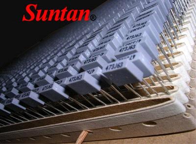 Suntan Mini Box Type, 5mm pitch size, stacked. MKT polyester film capacitors - Ammo Pack