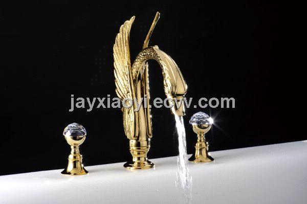 gold pvd crystal handles widespread lavtory sink swan faucet