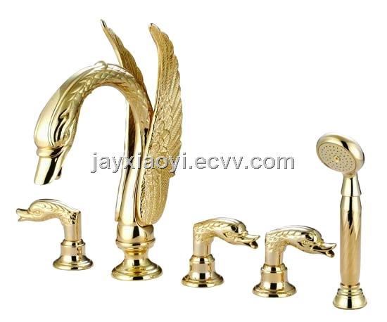 gold pvd swan handles swan tub faucet with shower head