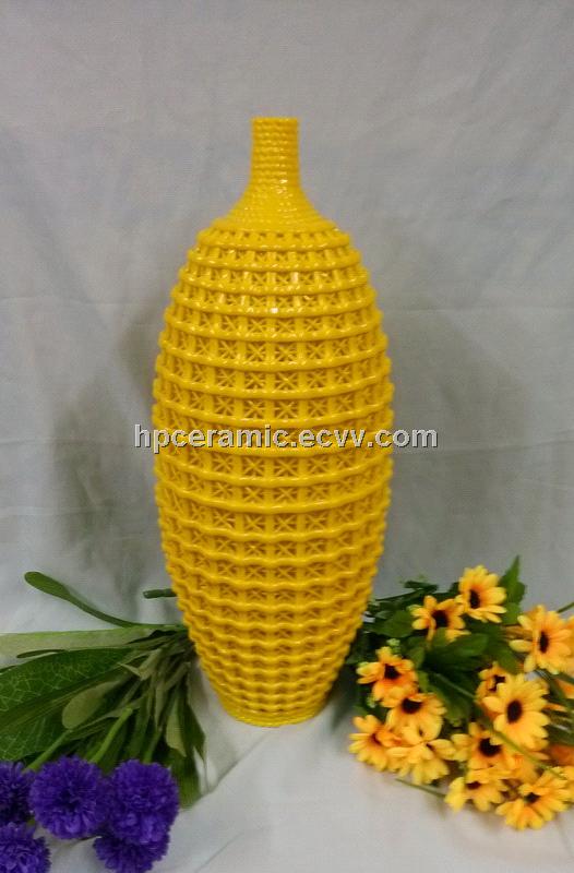 Yellow Glazed Woven Porcelain Vases For Table Decoration