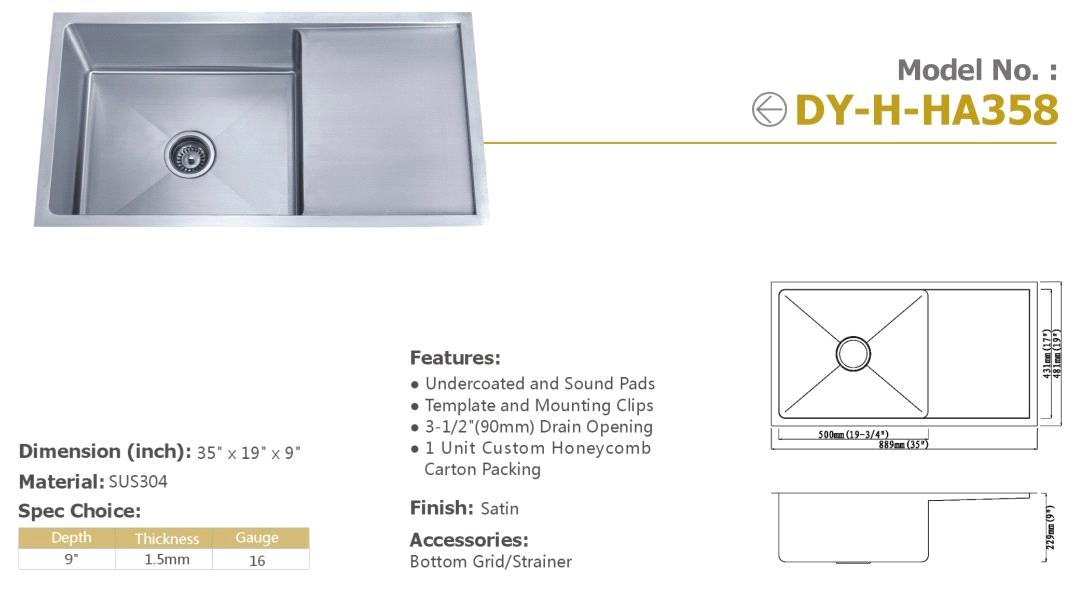 304 stainless steel single bowl single drain handmade sink