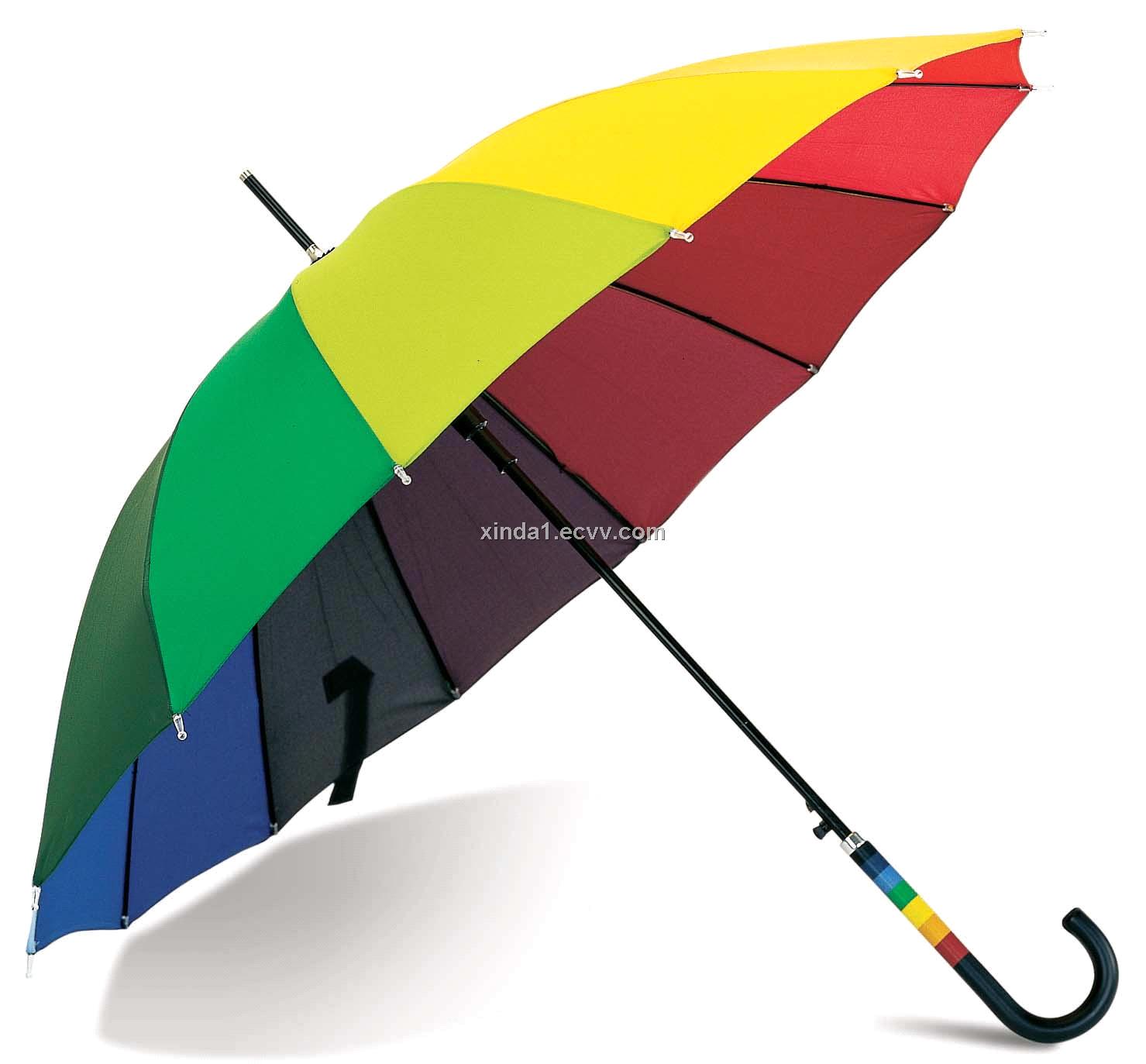 16K Colorful Rainbow Straight Automatic Hook Handle Big Size Large Golf Gift Rain Umbrella