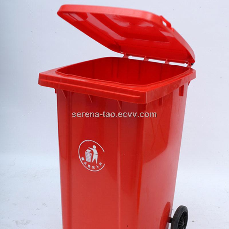 red garbage bin