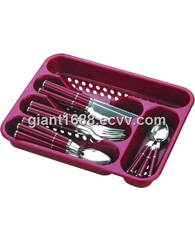 24pcs Plastic Handle Cutlery Set with Plastic Tray