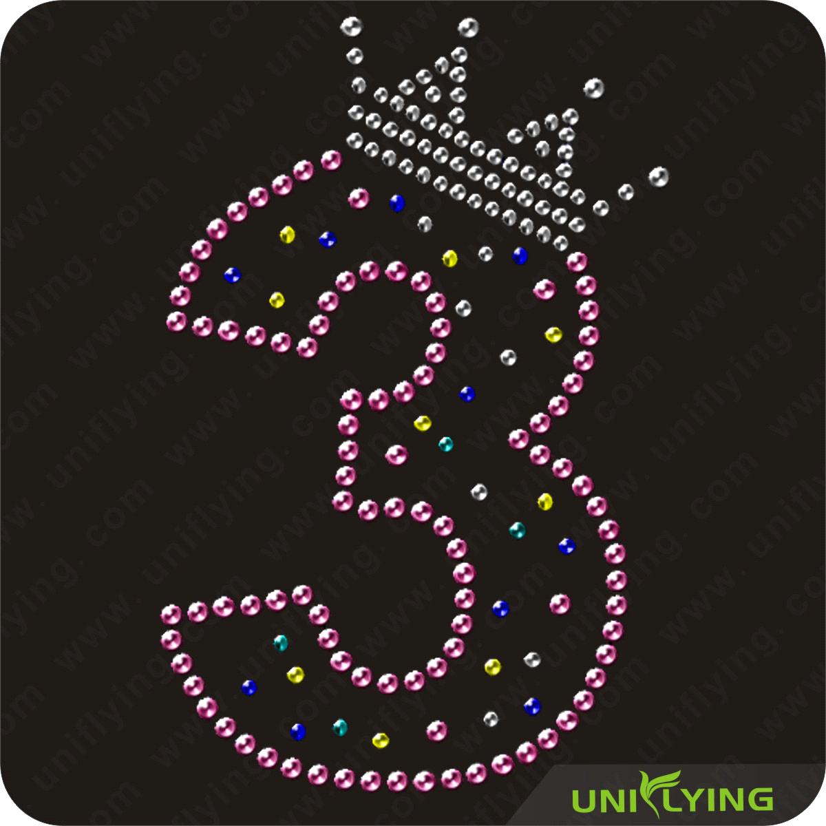 Shining number three with a crown iron on transfer