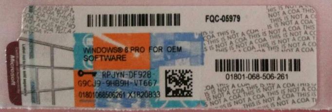 Windows 8 Professional COA, Win 8 Pro COA Sticker License