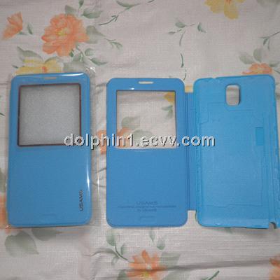 2014 new arrival Samsung note3 N seriese Thin solid color leather case with transparent window part