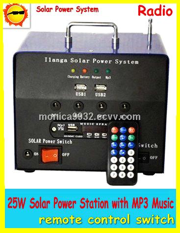 25W Solar Power Generator portable power station LED Lighting,Charging,USB with Battery,USB,Radio