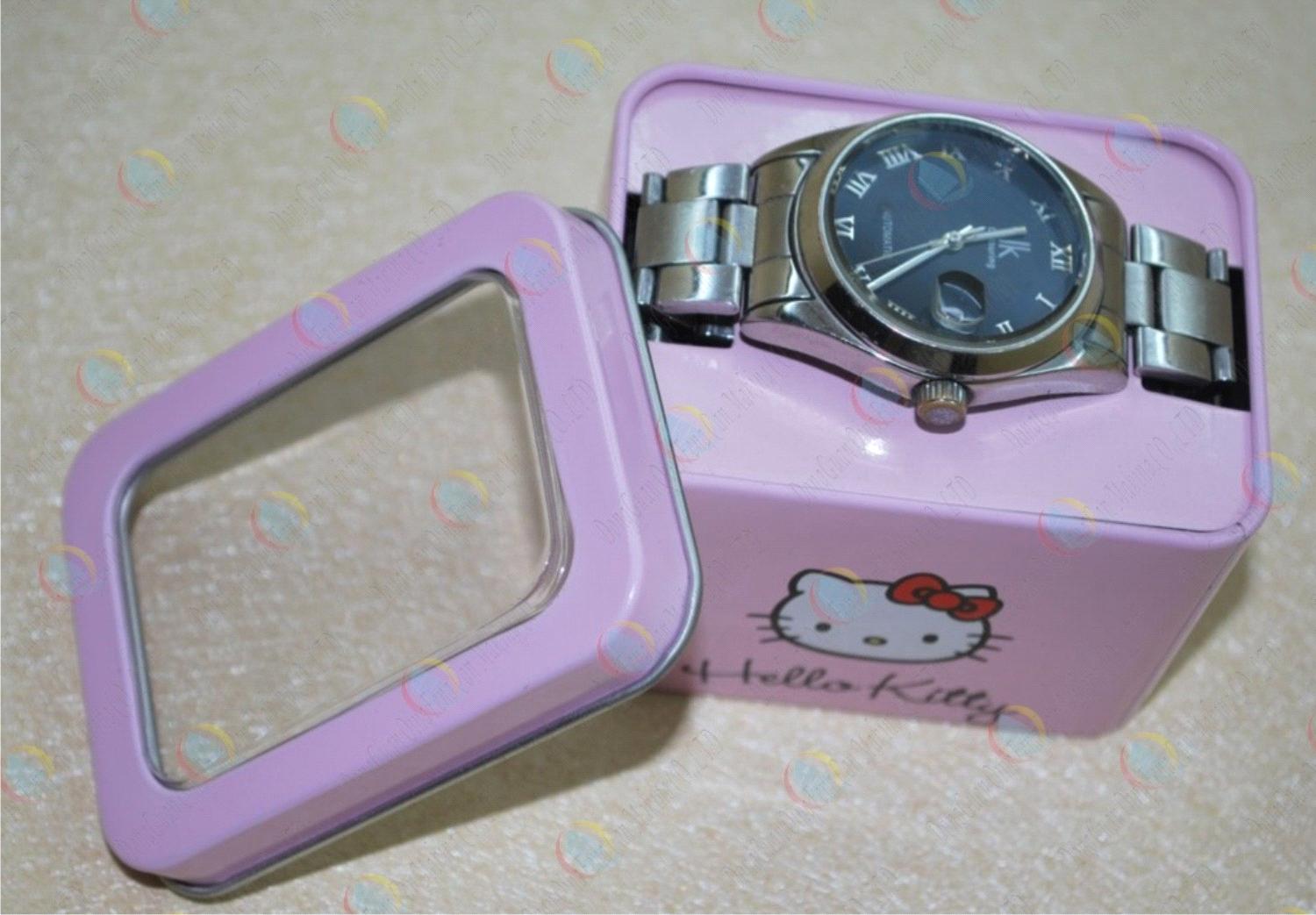 Tin box with PVC window for watch,Rectangular watch tin can,tin watch box