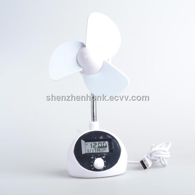 mini desk fan with time/date/temperature adjusted