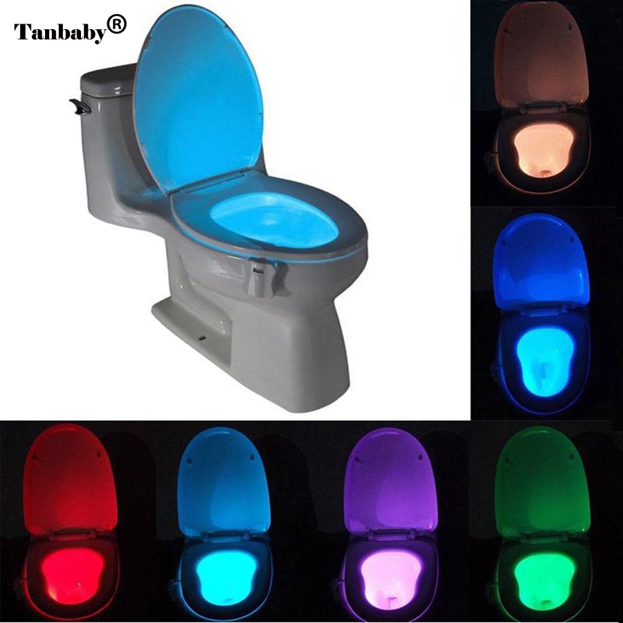 Sensor Toilet Light 8 Colors LED Battery-operated Lamp lamparas Human Motion Activated PIR Automatic RGB LED Toilet Nightlight