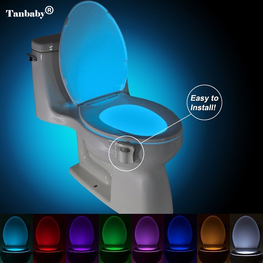 Sensor Toilet Light 8 Colors LED Battery-operated Lamp lamparas Human Motion Activated PIR Automatic RGB LED Toilet Nightlight