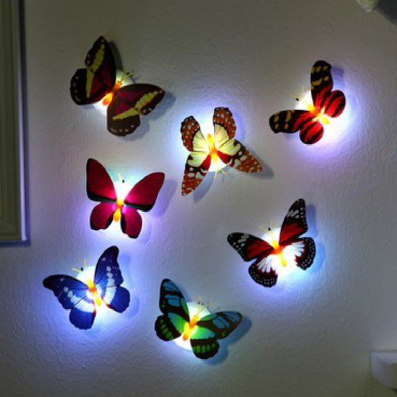 4pcs novelty glowing butterfly night lamp led bottom sticker night light for children romantic Home Decorative Wall Nightlights