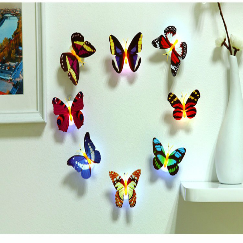 4pcs novelty glowing butterfly night lamp led bottom sticker night light for children romantic Home Decorative Wall Nightlights