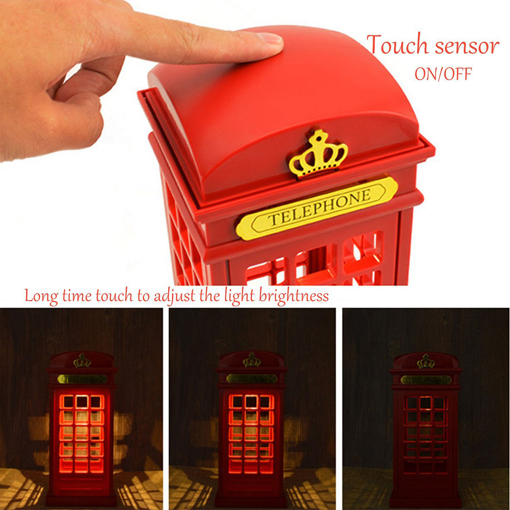 China Ancient Charming Style Design Vintage Telephone Booth Touch Sensor Control LED Night Lamp for Shop Decoration With Battery