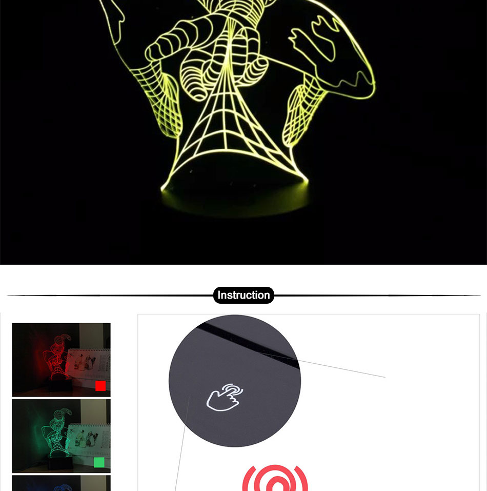 Creative Gifts Spiderman 3D LED Lights Dazzle Decorative Table Desk Night Lights with 7 Colors Touch Control (9)