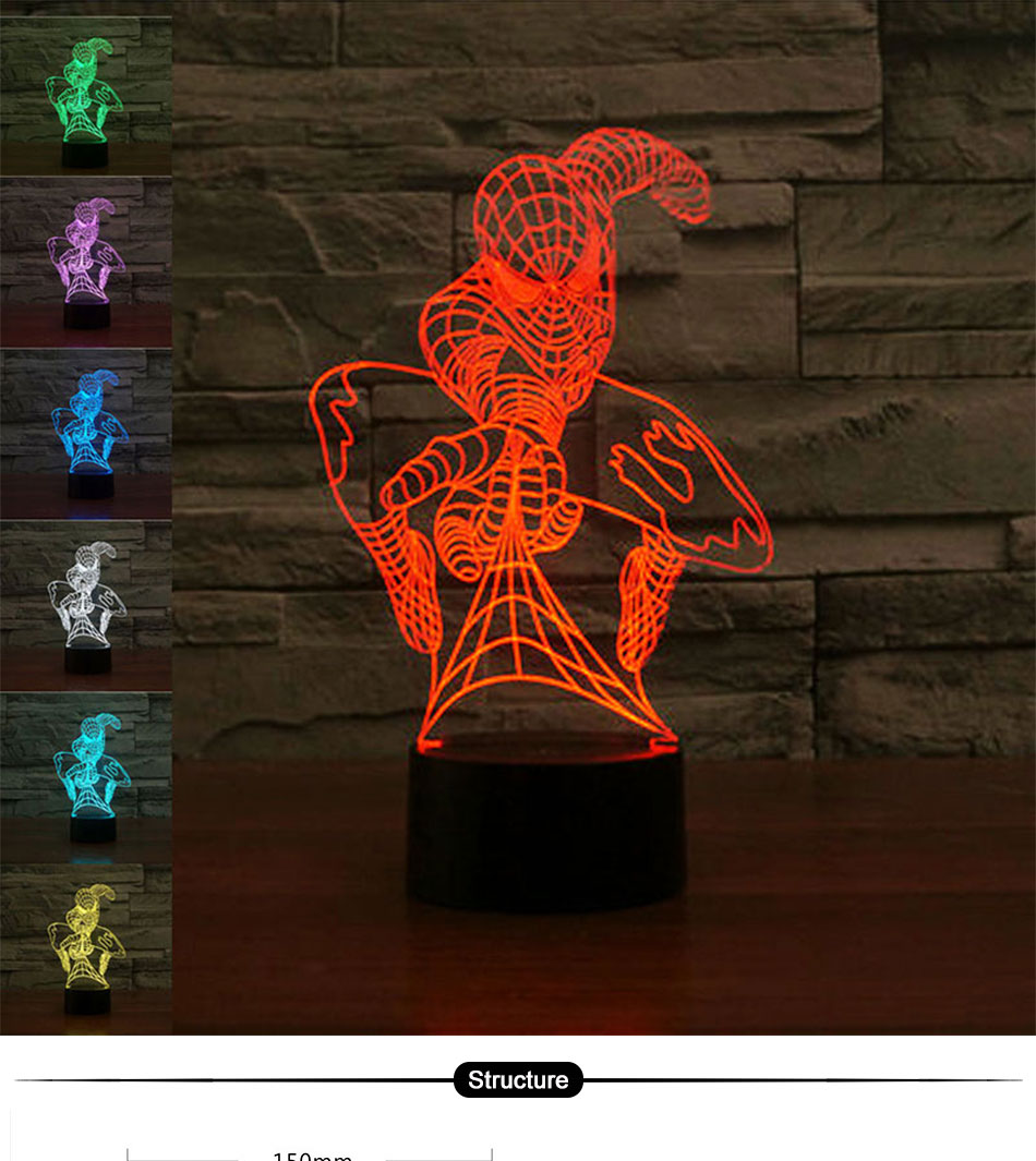 Creative Gifts Spiderman 3D LED Lights Dazzle Decorative Table Desk Night Lights with 7 Colors Touch Control (1)