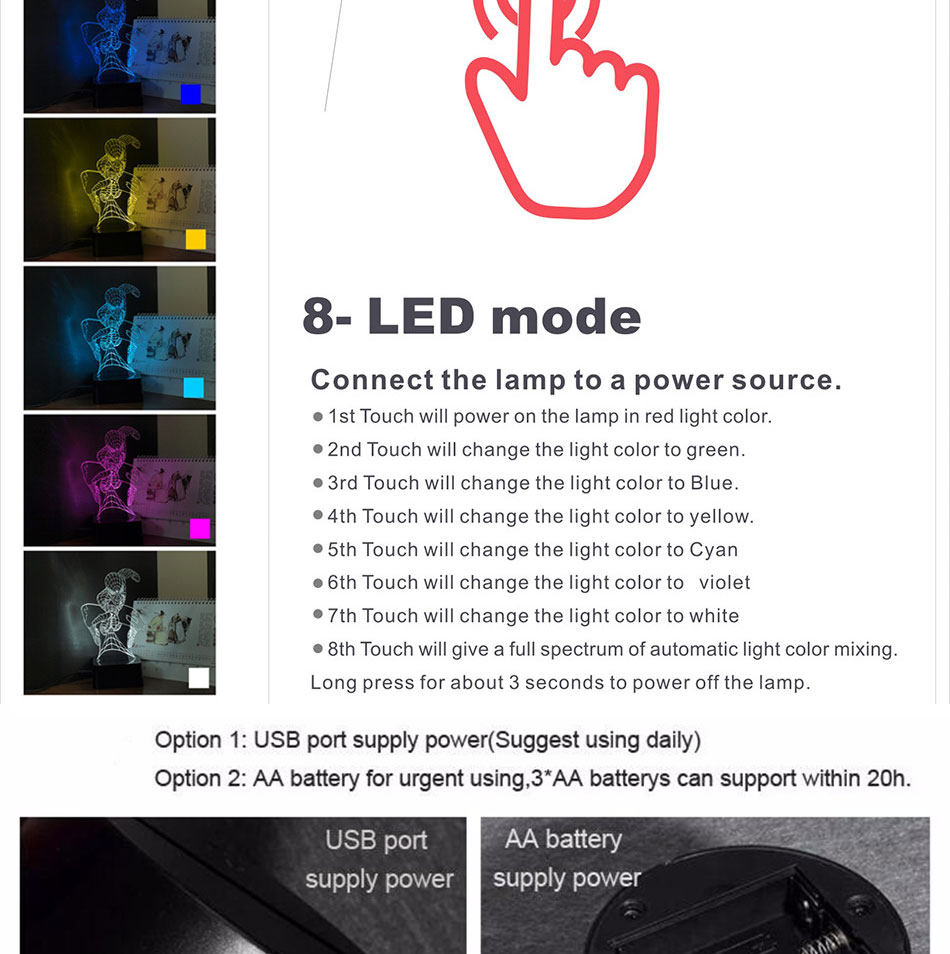 Creative Gifts Spiderman 3D LED Lights Dazzle Decorative Table Desk Night Lights with 7 Colors Touch Control (10)