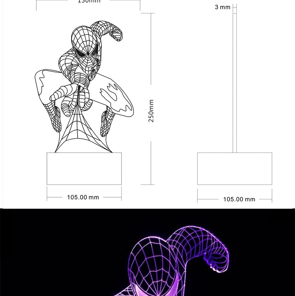 Creative Gifts Spiderman 3D LED Lights Dazzle Decorative Table Desk Night Lights with 7 Colors Touch Control (2)