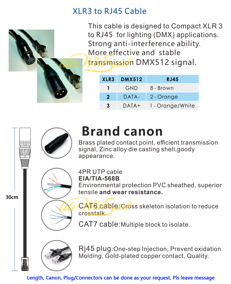 male female xlr 3pin dmx512 cable link to RJ45 ARTNET EXCHANGING CABLE