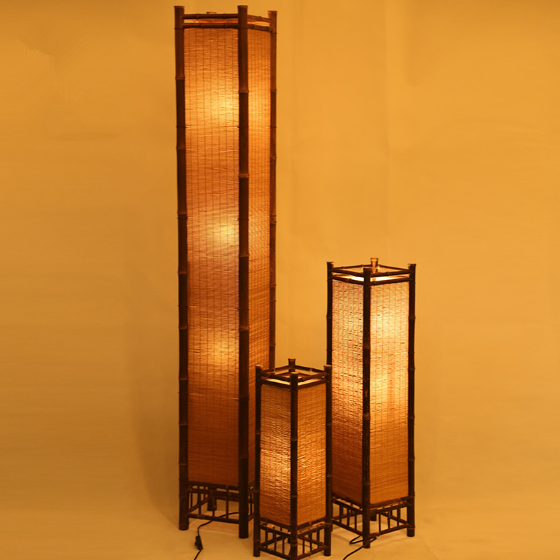 Vintage Handcraft Bamboo Floor Lamp, Japanese Floor Standing Lamps
