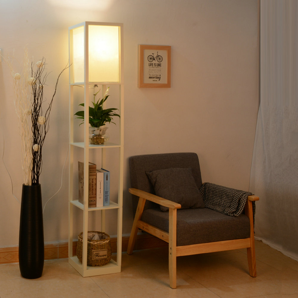 Modern Led Decorative Wooden Loft Floor Lamp Black White Standing Modern Led Decorative Wooden Loft Floor Lamp Black White Standing With Table Storage Shelf For