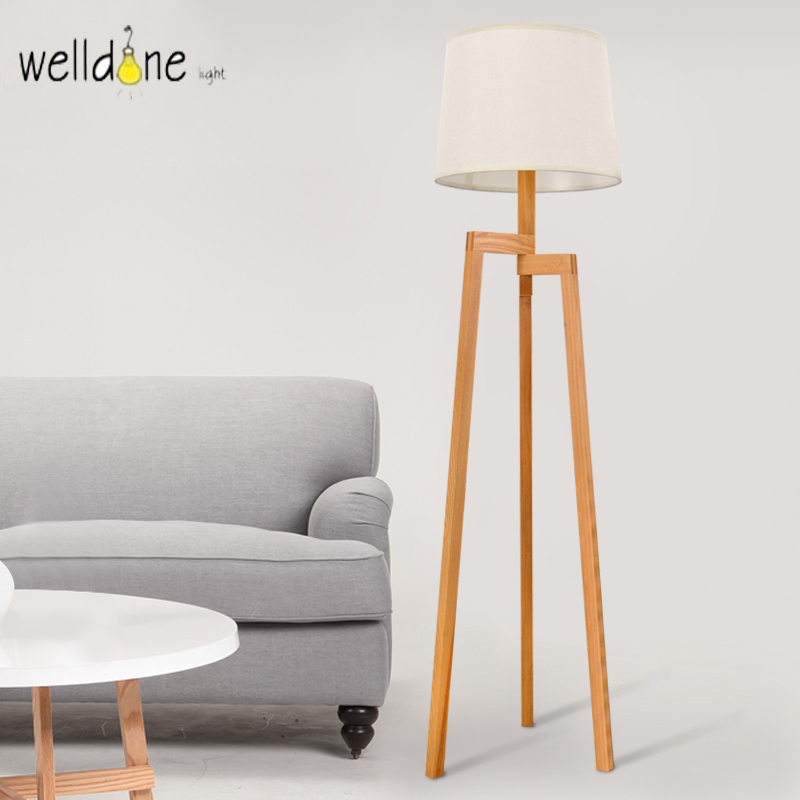 Modern Minimalist 3 Leg Wood Tripod Floor Lamps With Fabric Shade