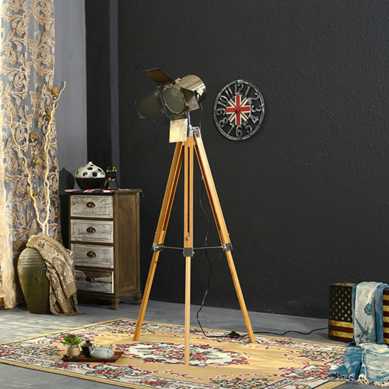 100 Quality Retro Vintage Loft Wooden Aluminum Led E14 Floor Lamp