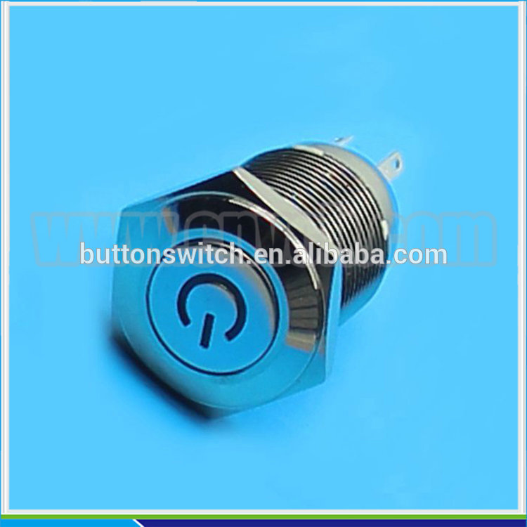 IN18 stainless steel Diameter 16mm LED Blue color Waterproof round push button power logo indicator