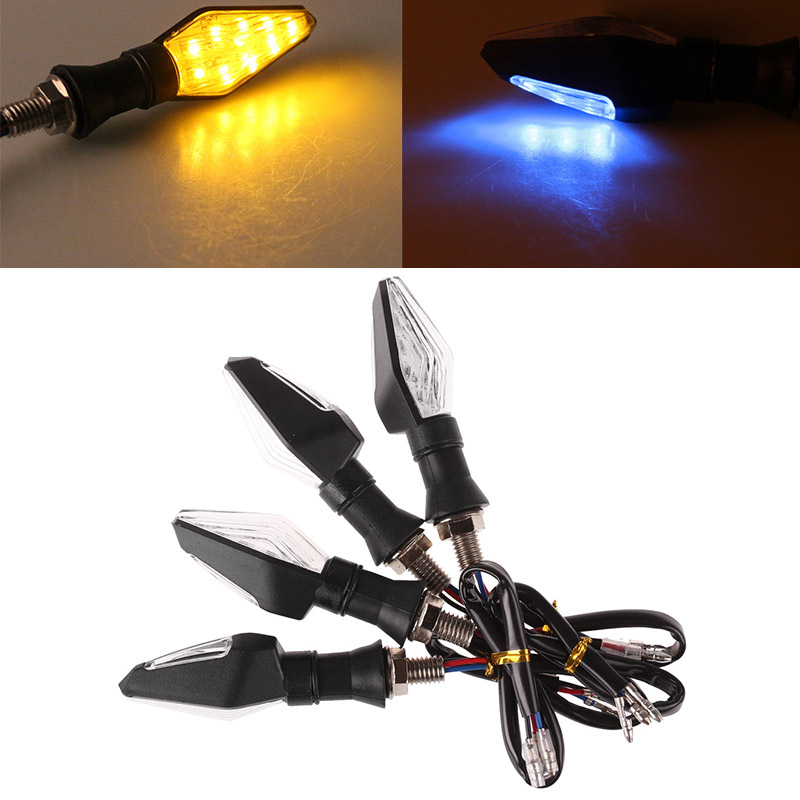 4pcs Universal 12LED Motorcycle Turn Signal Indicator Light Blinker Amber+Blue