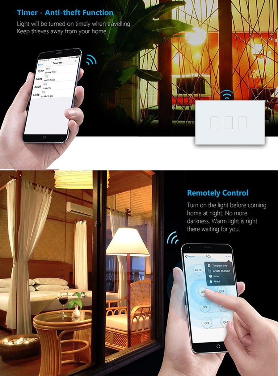 6 Broadlink TC2 1Gang 2Gang 3 Gang Touch Switch,US AU Standard Smart Home Automation,RF433 Wireless Wifi Control Light Wall Switch