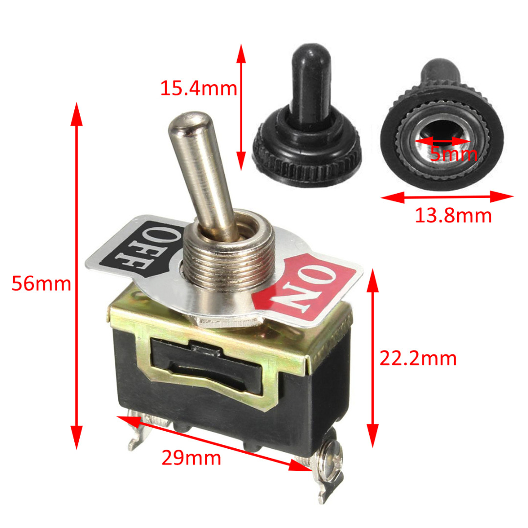 5pcs/Lot Heavy Duty 2 Pin ON/OFF Rocker Toggle Switches Mayitr Waterproof Boot Metal SPST Connector Switch 250V 15A