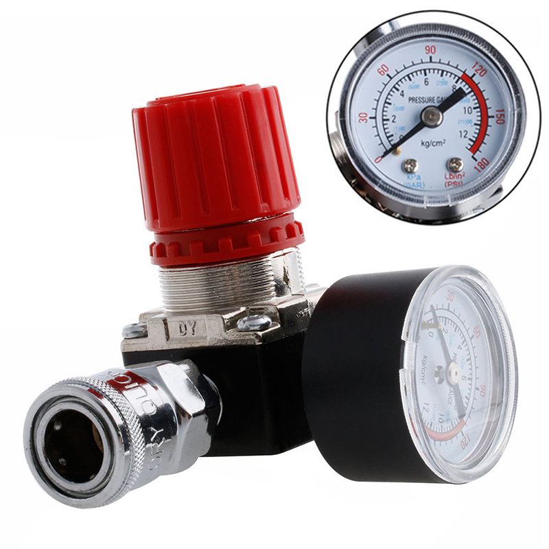 1pc Air Compressor Valve 1/4" 180PSI Air Compressor Regulator Pressure Switch Control Valve with Gauges