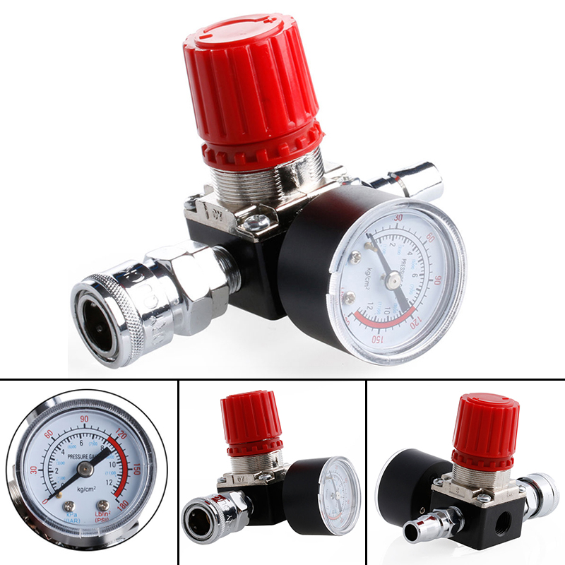 1pc Air Compressor Valve 1/4" 180PSI Air Compressor Regulator Pressure Switch Control Valve with Gauges